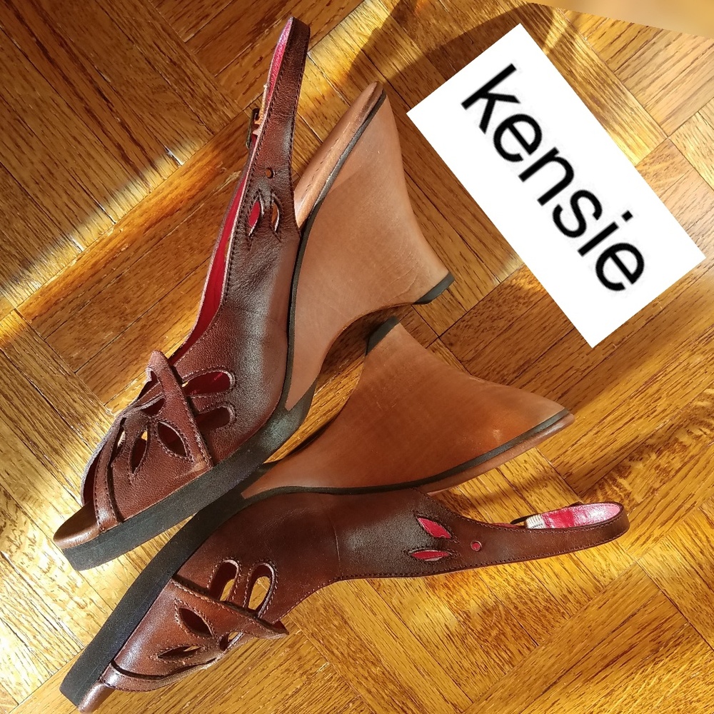 Sandals KENSIE Brown LEATHER WEDGE FINAL ⏬ 9.5